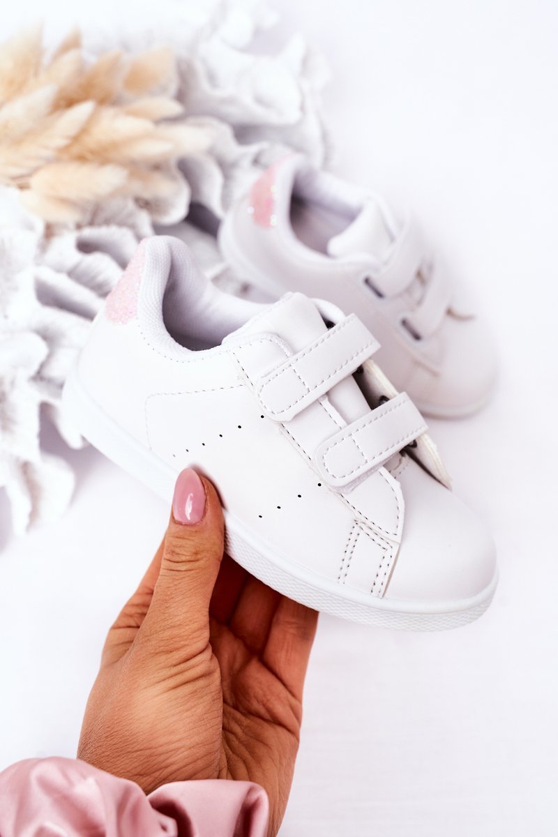 Children's Sneakers With Velcro White-Pink Cute Girl