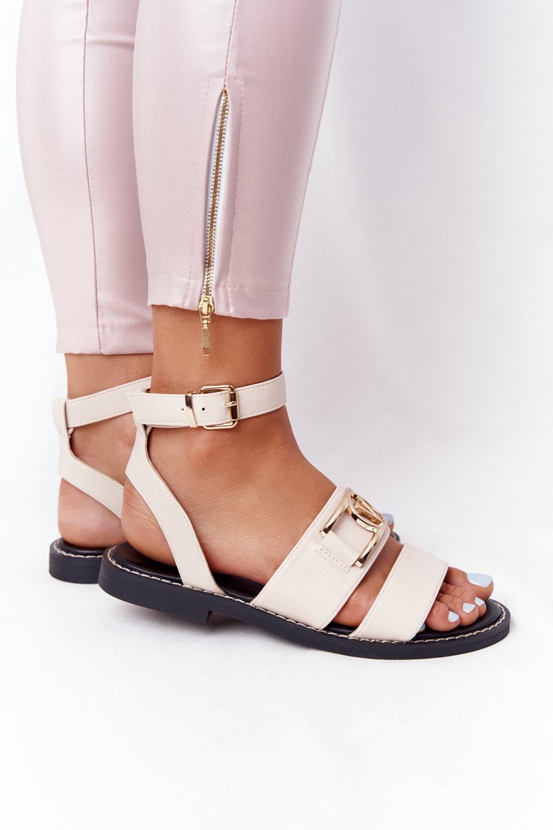 Flat Leather Sandals Beige On Time