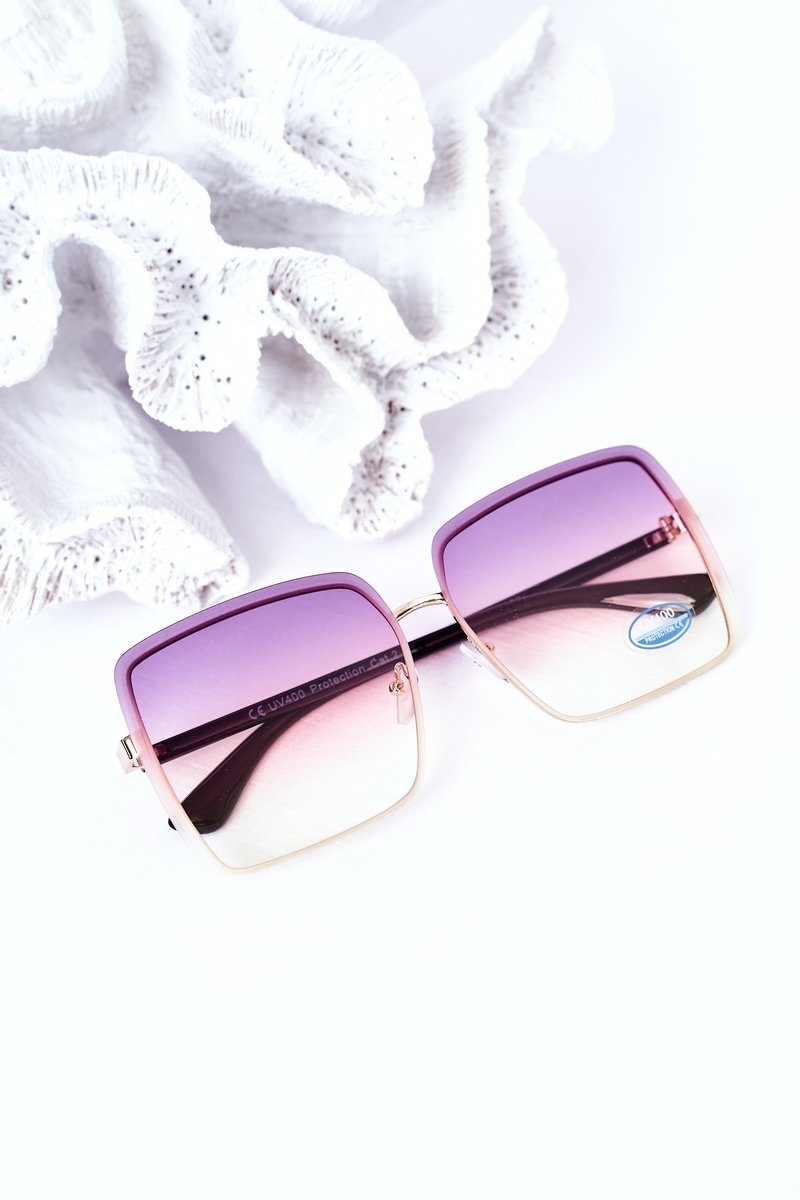 Gold Square Sunglasses Violet-Yellow Ombre