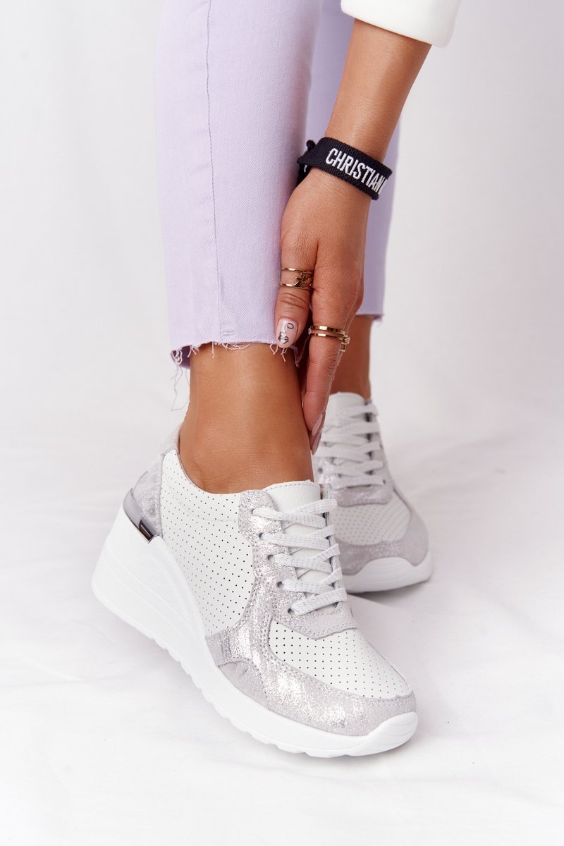 Leather Wedge Sneakers S.Barski White-Silver