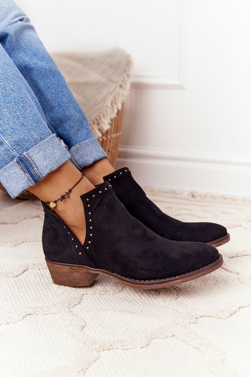 Openwork Boots With Cutouts Black Clever