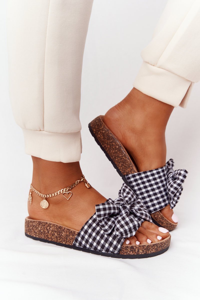 Slippers On The Cork Sole With Plaid Bow Amara