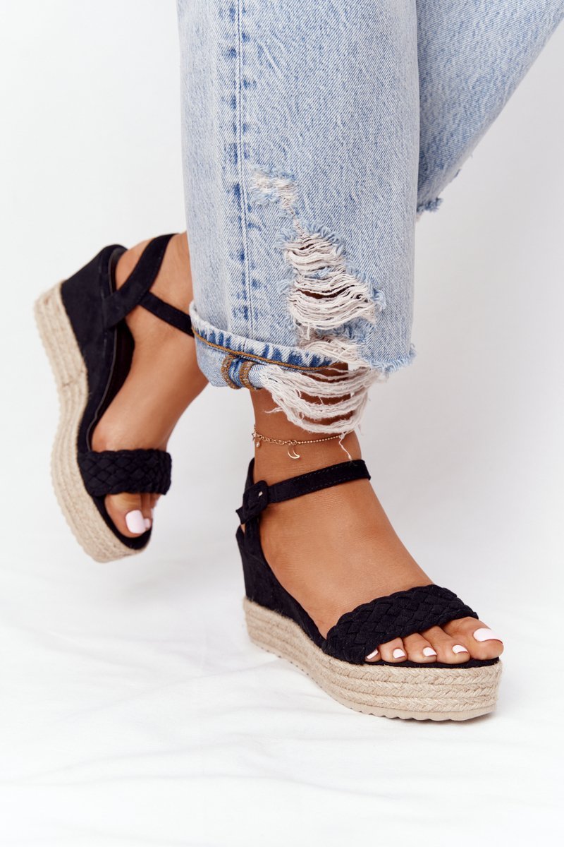Wedge Sandals With Braids Black Baleary
