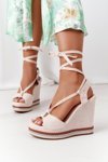 Lace-up Wedge Sandals Beige Hawaii